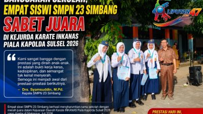 Banggakan Sekolah, Empat Siswi SMPN 23 Simbang Sabet Juara di Kejurda Karate INKANAS Piala Kapolda Sulsel 2026