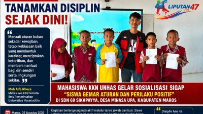 Mahasiswa KKN Unhas Tanamkan Karakter Disiplin Lewat Program SIGAP di SDN 69 Sikapayya