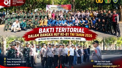 JELANG HUT KE-81 TNI, TNI-POLRI GELAR BAKTI TERITORIAL DI PASAR MATTIROWALIE